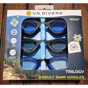 US Divers Trilogy Adult UV Swim Goggles 3 Pack Anti Fog Silicone Comfort NIP New
